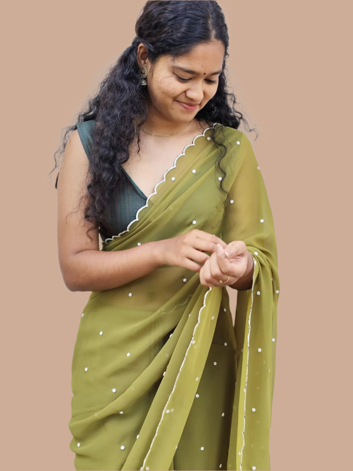 mehndi green light weight chiffon saree