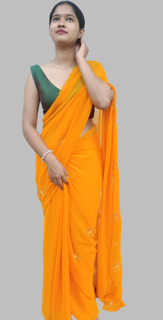 Mandarine orange color  chiffon saree