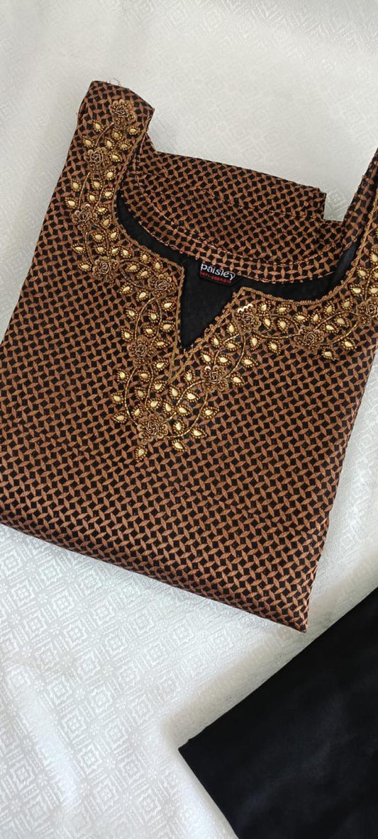 Black brocade top and pants