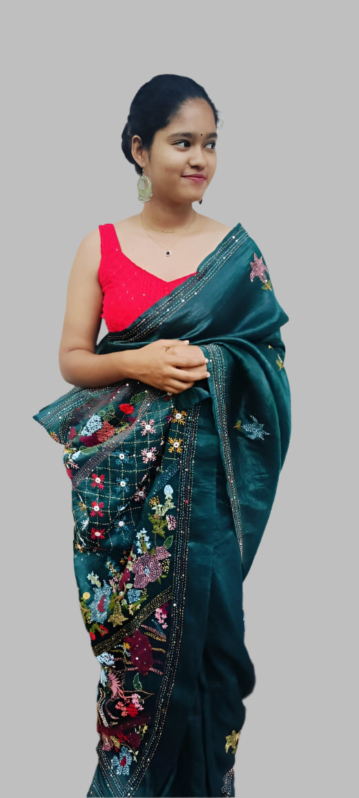 Blue crush tissue saree