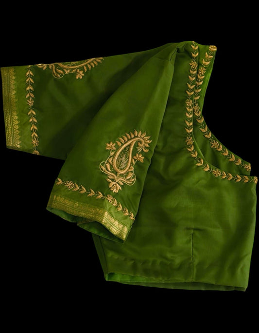 Green silk designer blouse