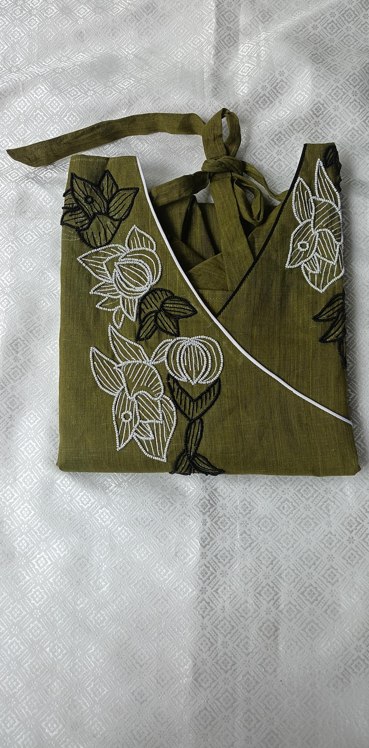 Olive green embroidered angarakha straight cut top