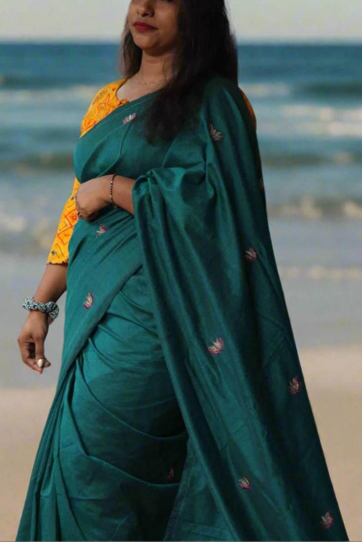 Cotton linen saree with small motifs