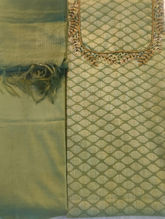 Green dress material with embroidery