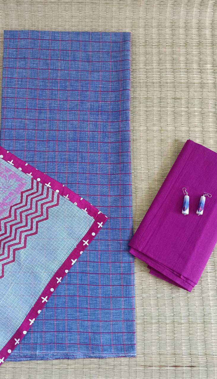 checked cotton unstitched dress materials