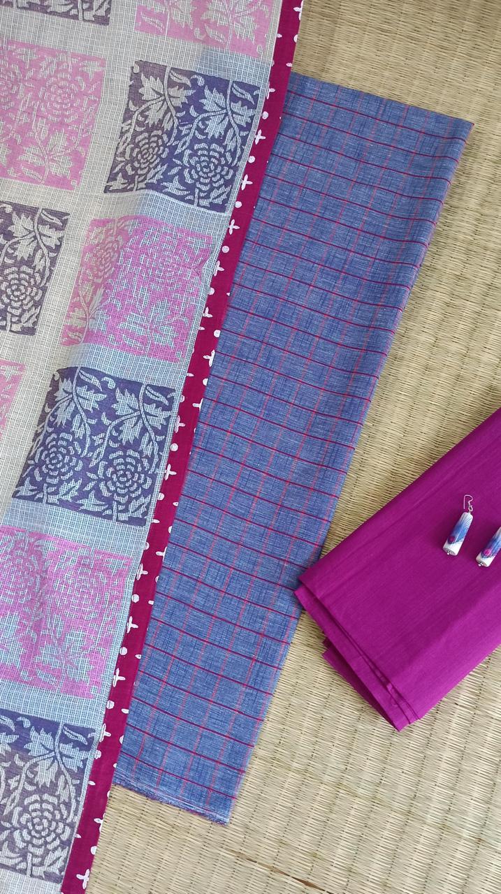 checked cotton unstitched dress materials
