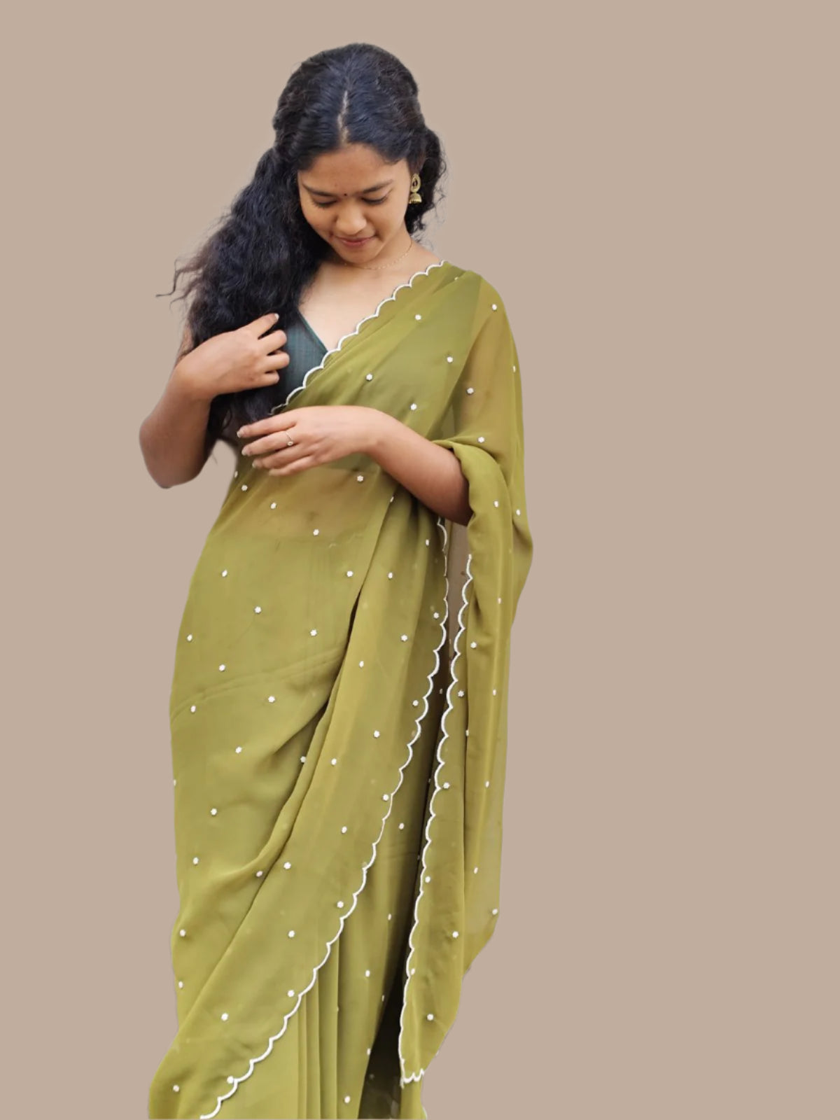 mehndi green light weight chiffon saree