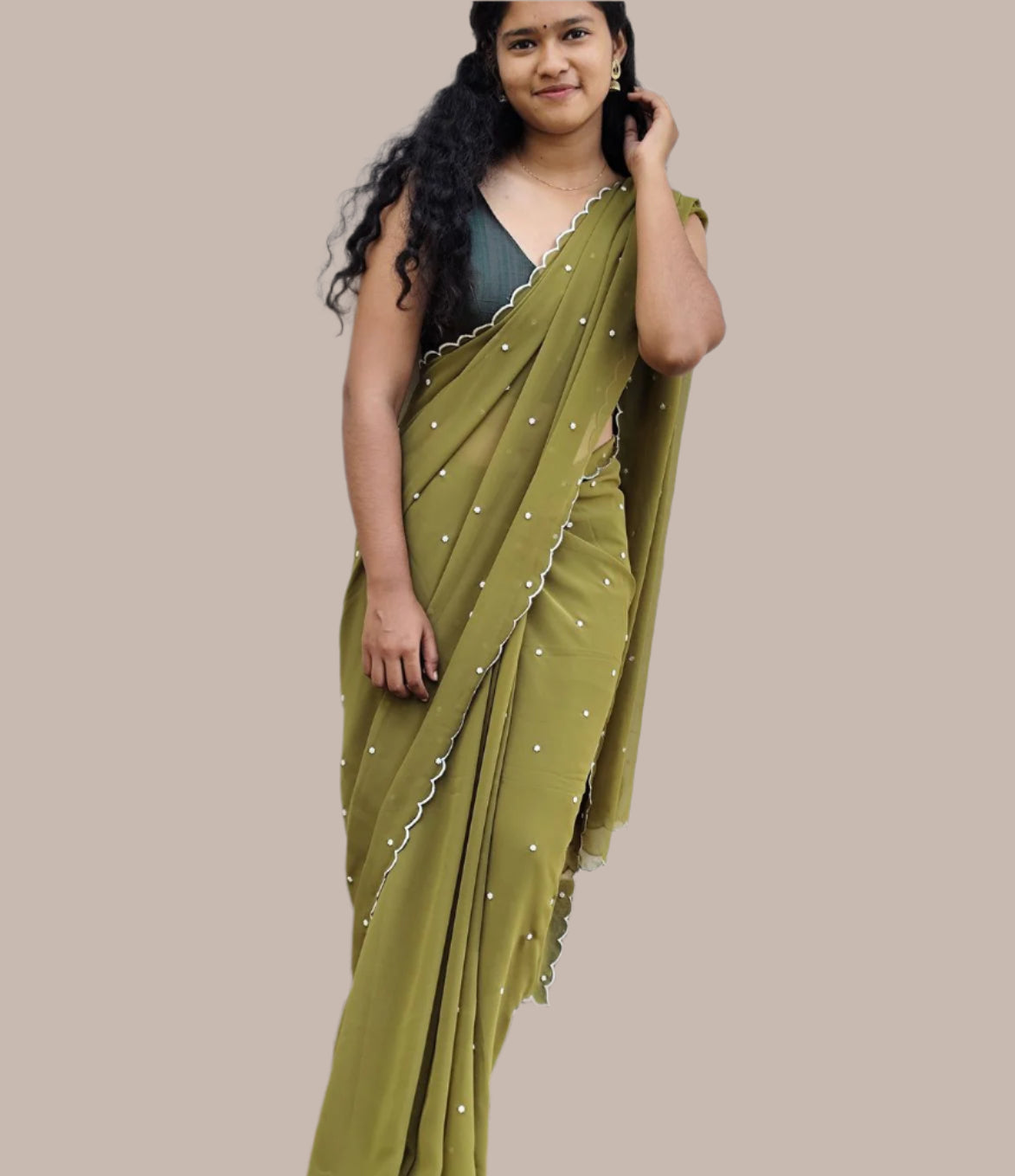 mehndi green light weight chiffon saree