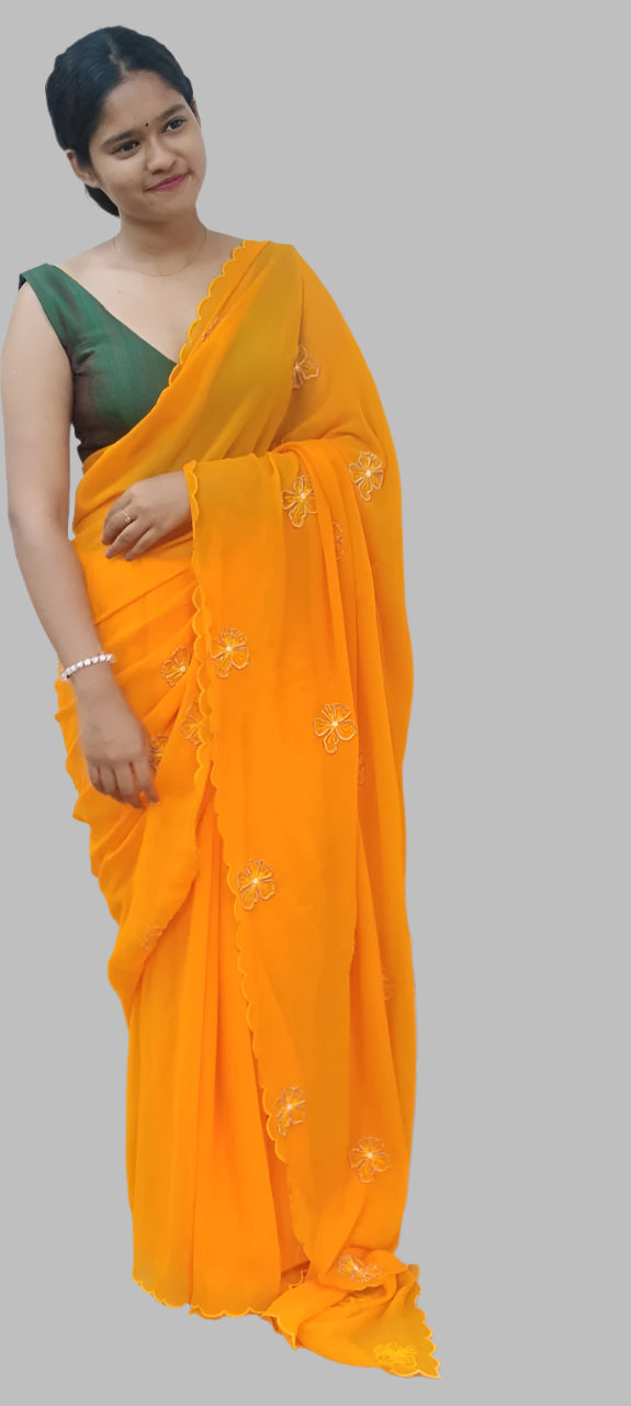 Mandarine orange color  chiffon saree