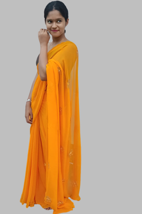 Mandarine orange color  chiffon saree