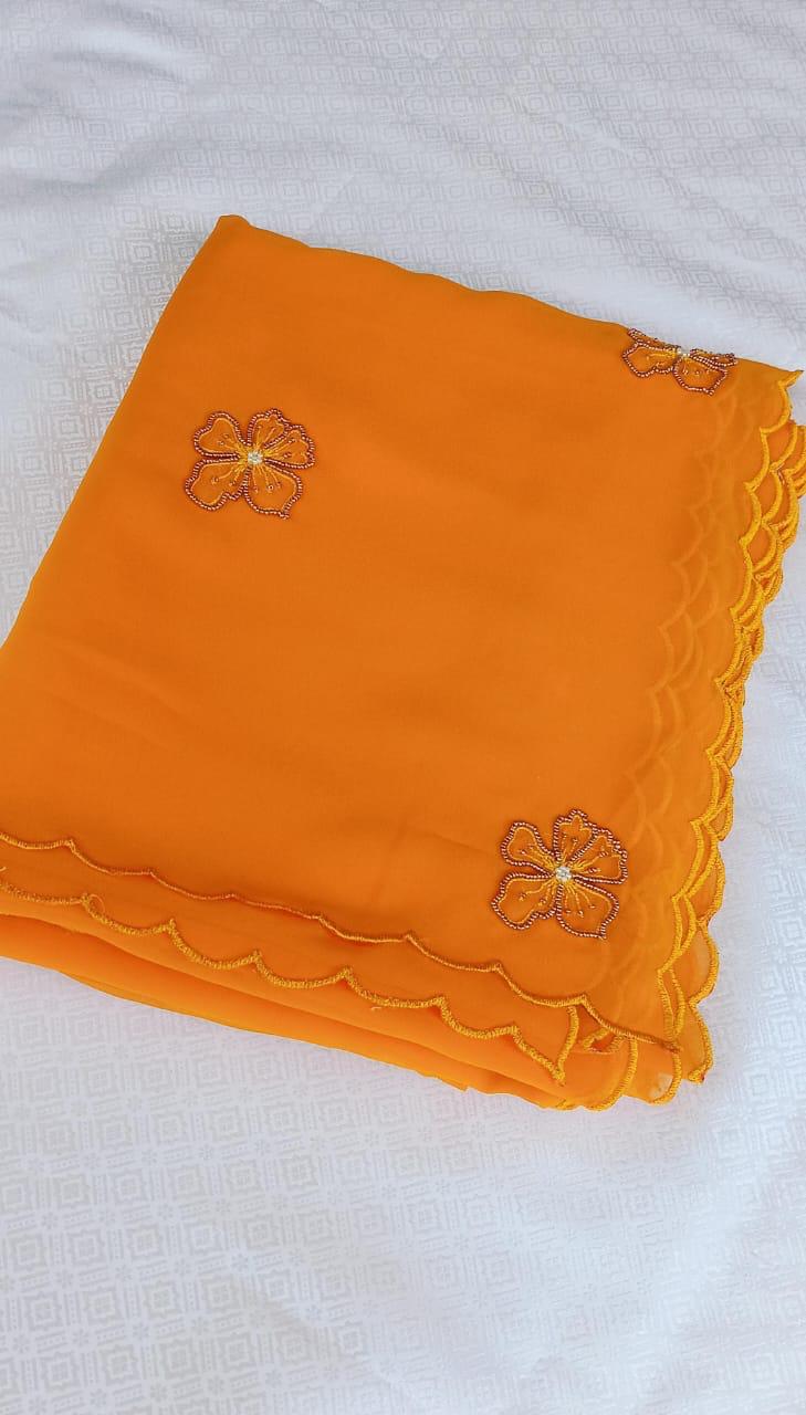 Mandarine orange color  chiffon saree