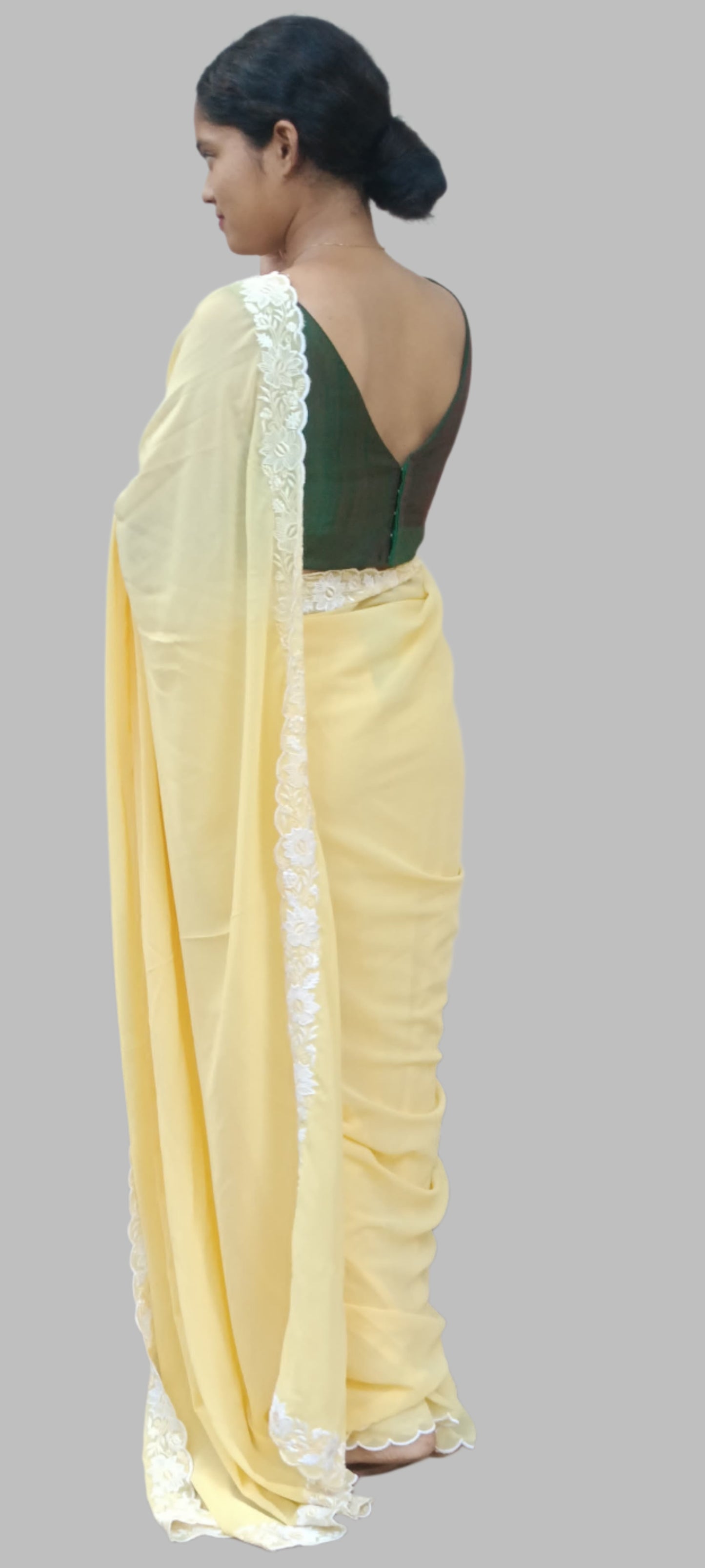 Lemon yellow chiifon saree
