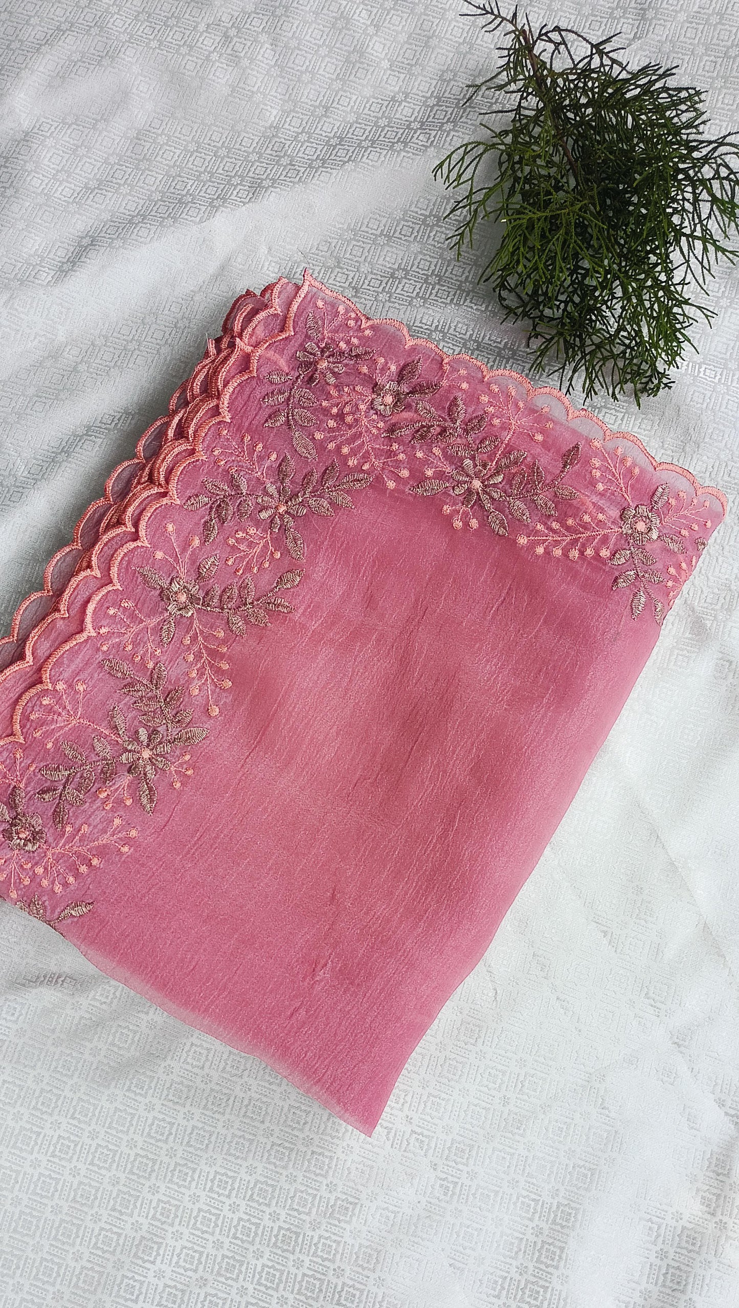 Pink organza saree