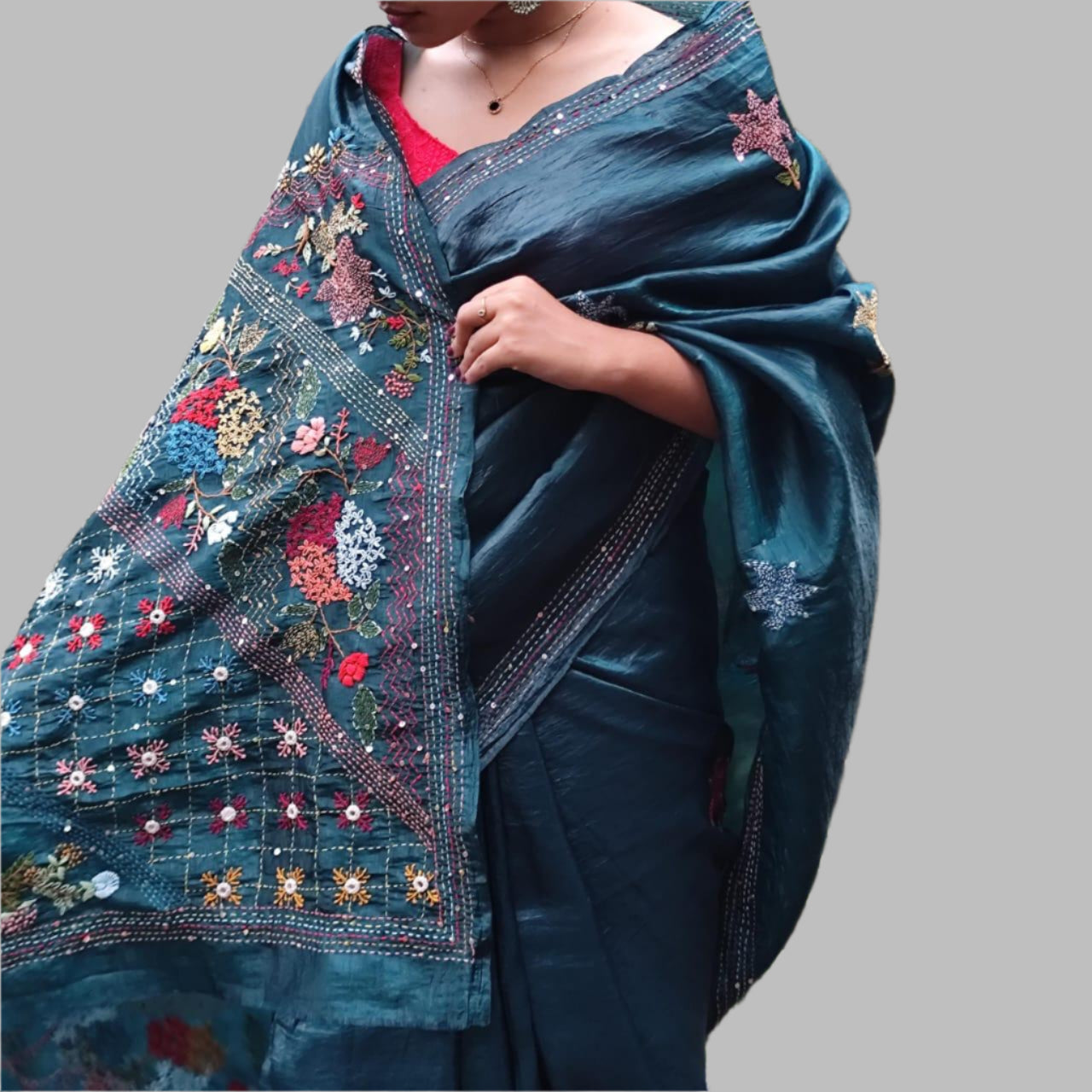 Blue crush tissue saree
