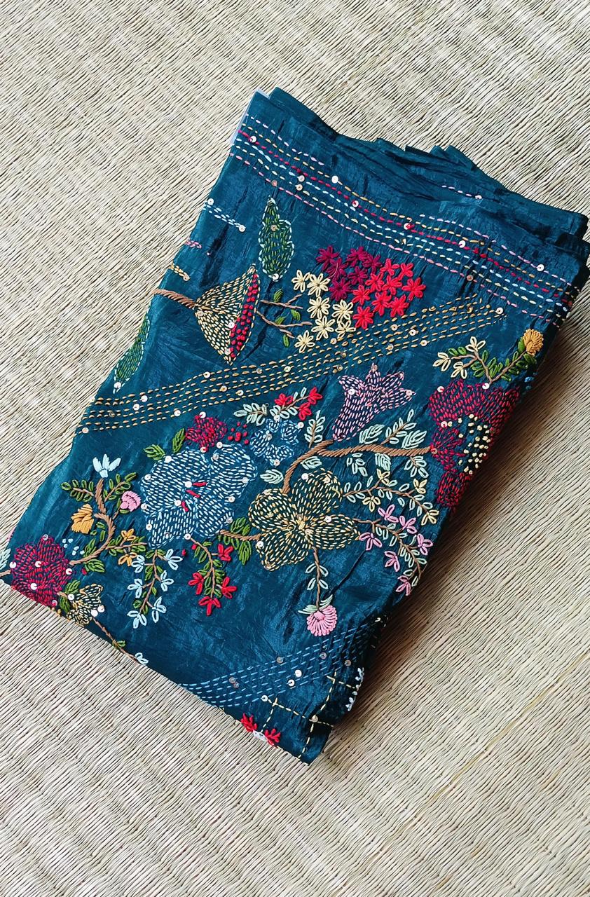 Blue crush tissue saree