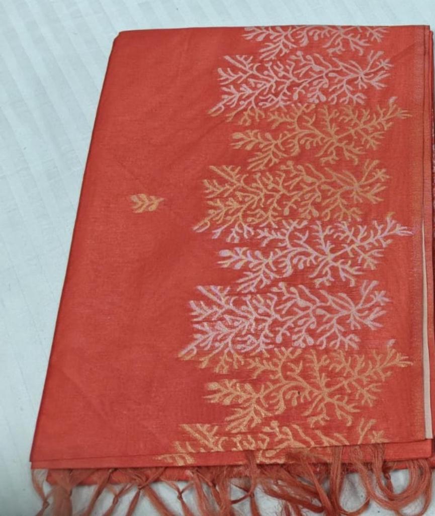 Tomato red semi silk saree