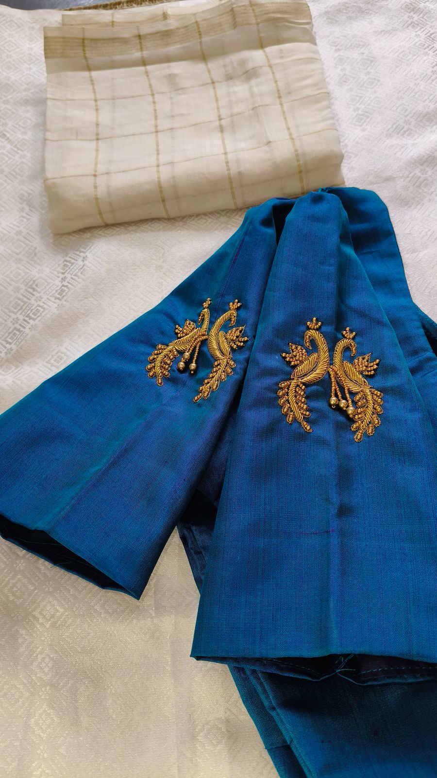 Peacock inspired silk blouse