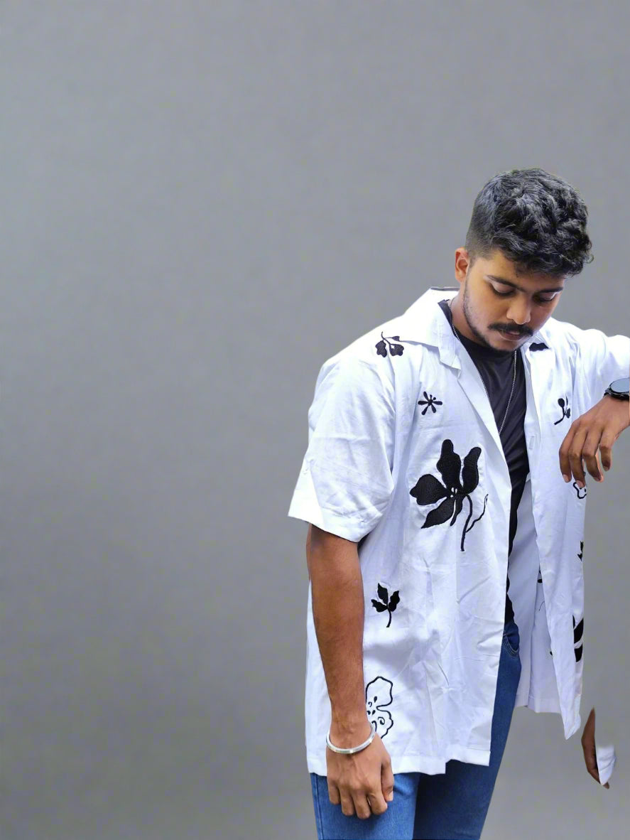 White embroidered cotton shirt