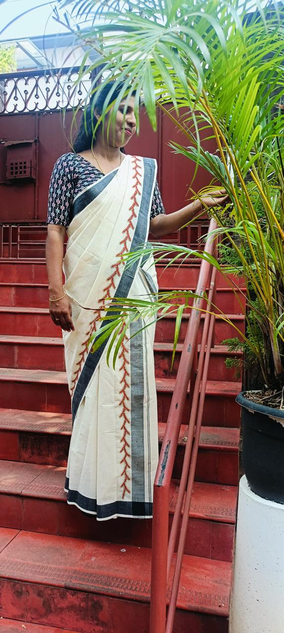 Hand embroidered mundu veshti