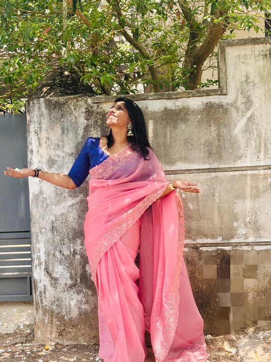 Pink organza saree