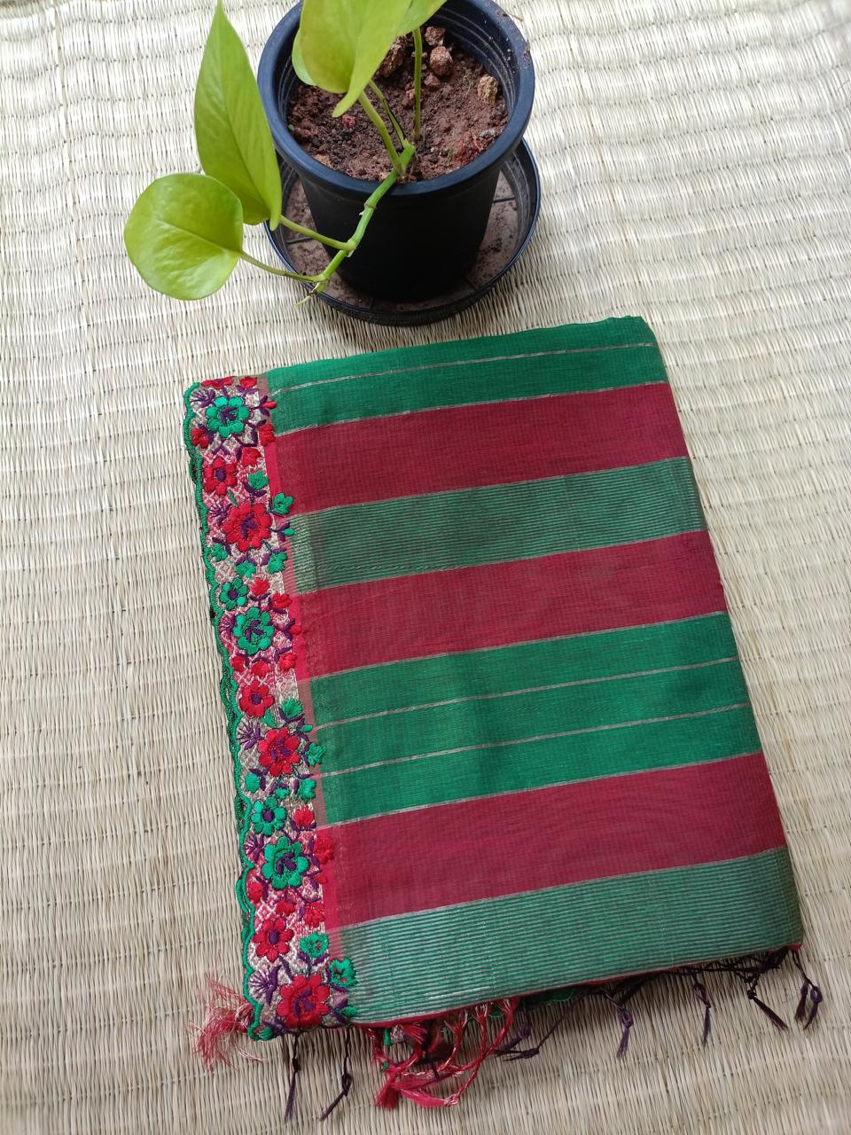 Green chanderi cotton saree