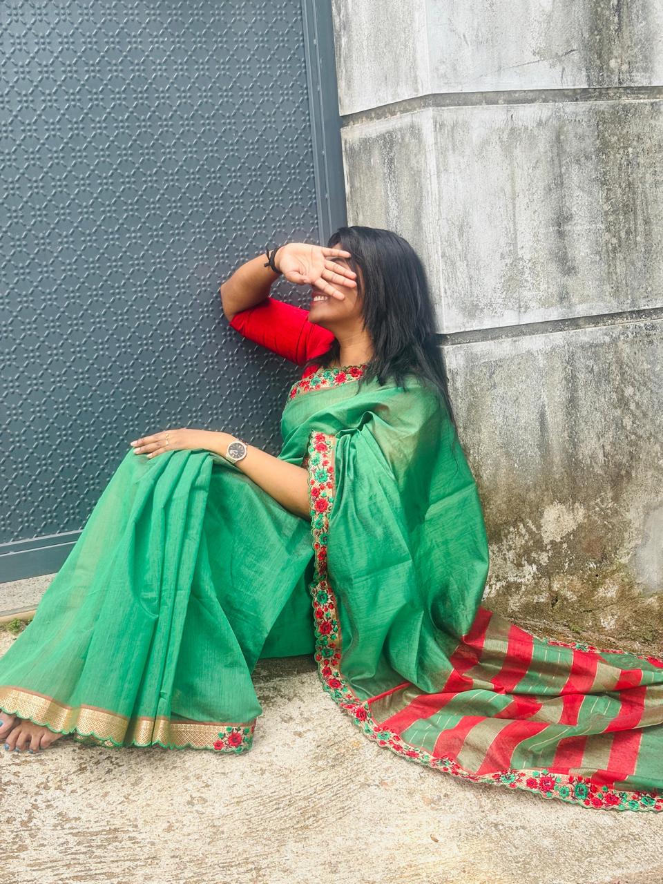 Green chanderi cotton saree