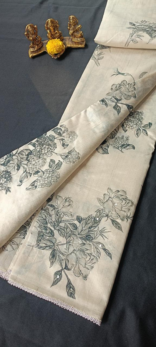 Beige semi silk digital print saree