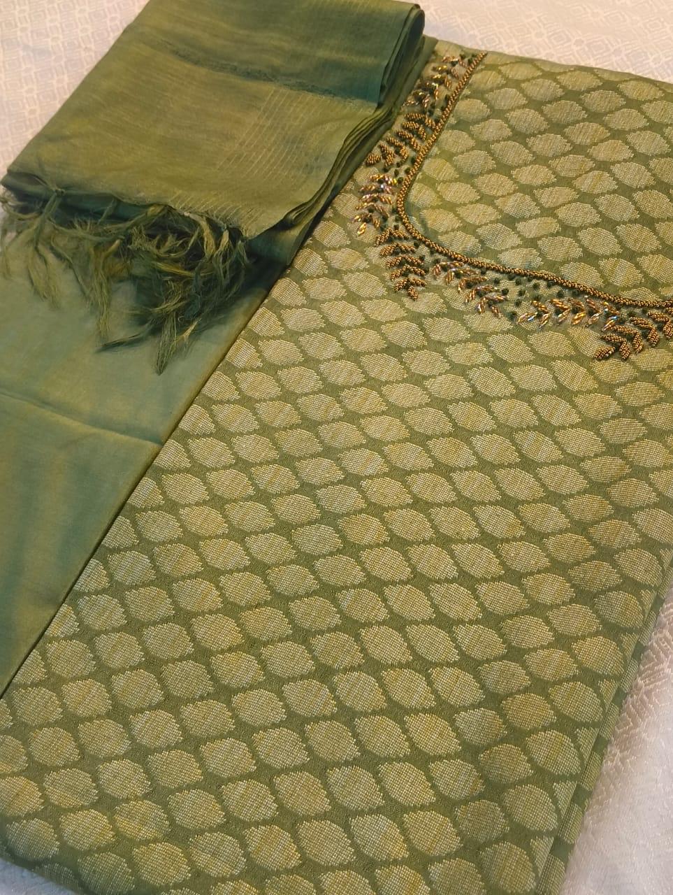 Green dress material with embroidery