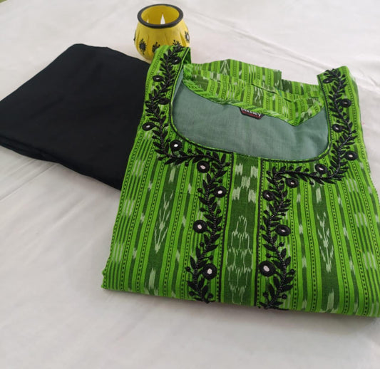 GREEN EMBROIDERED TUNIC TOP WITH PANTS