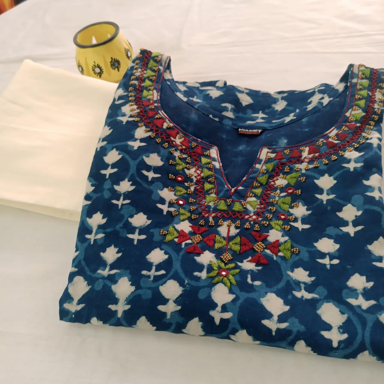 cotton blue kurti with white pants