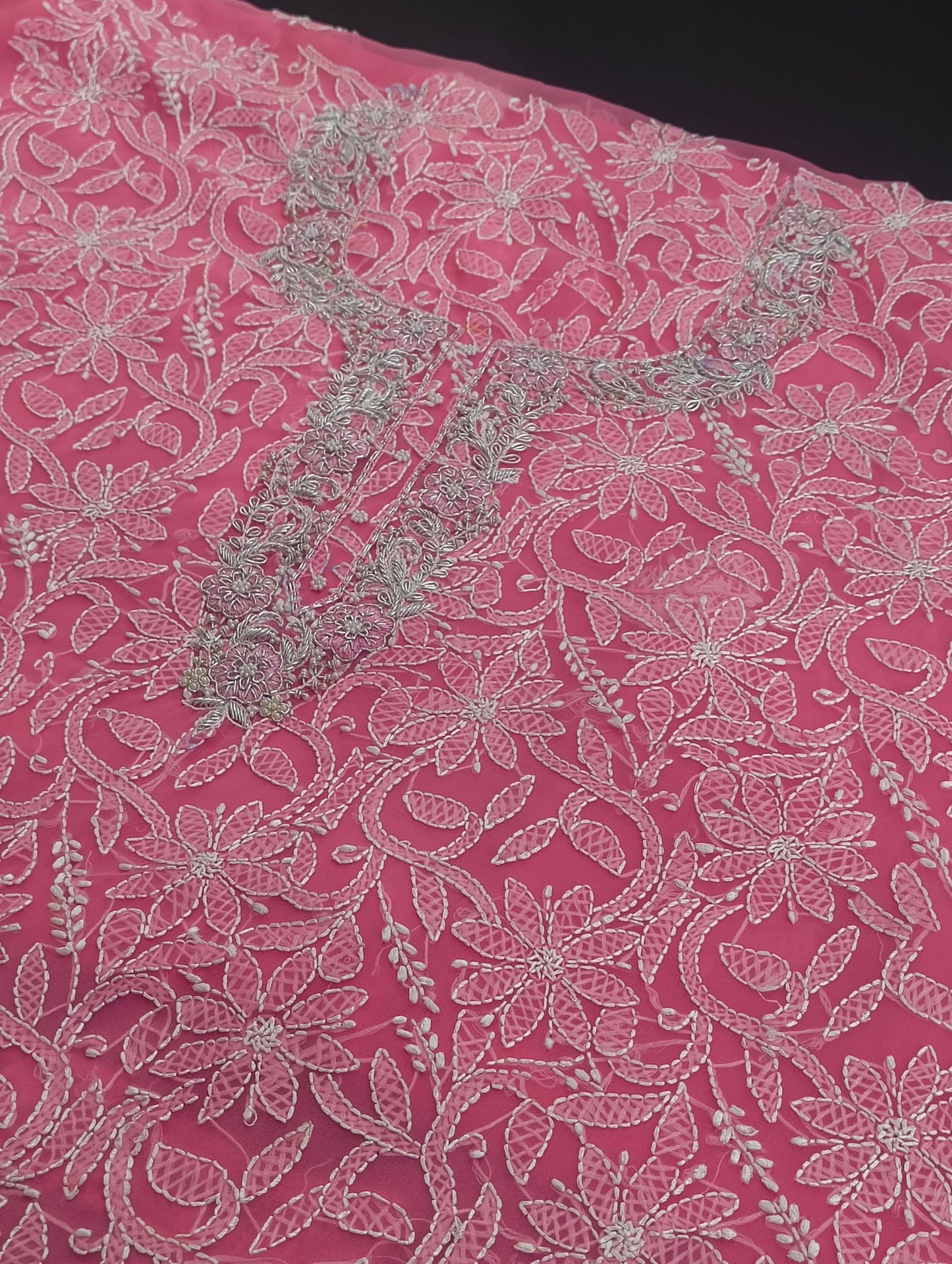Chikankari material with hand embroidery