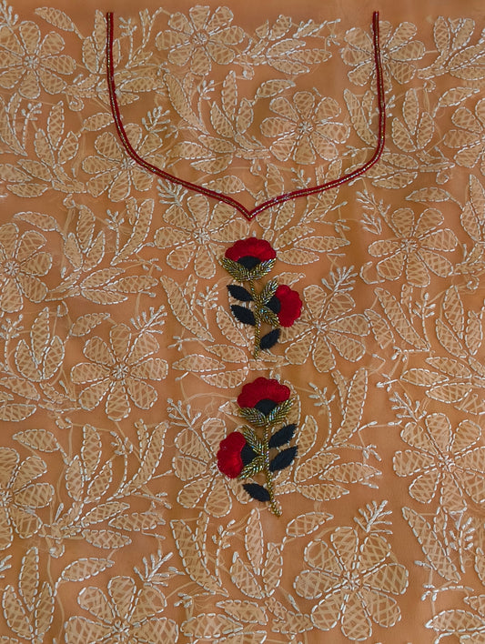 Chikankari material with hand embroidery