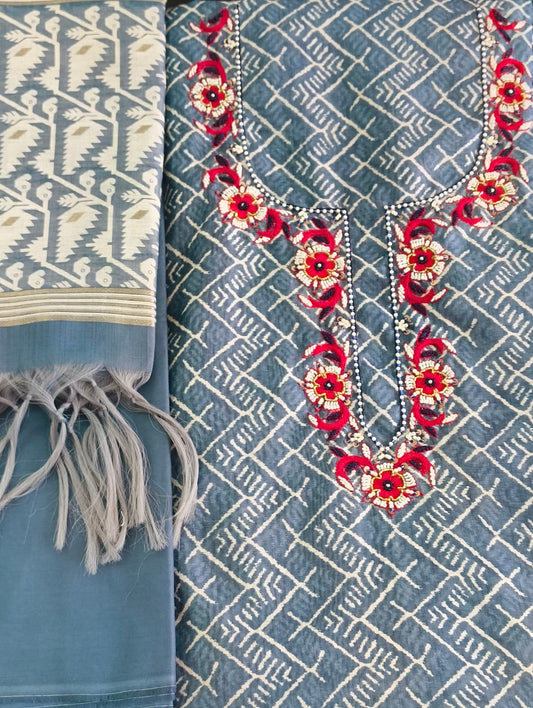 Cotton material with hand embroidery