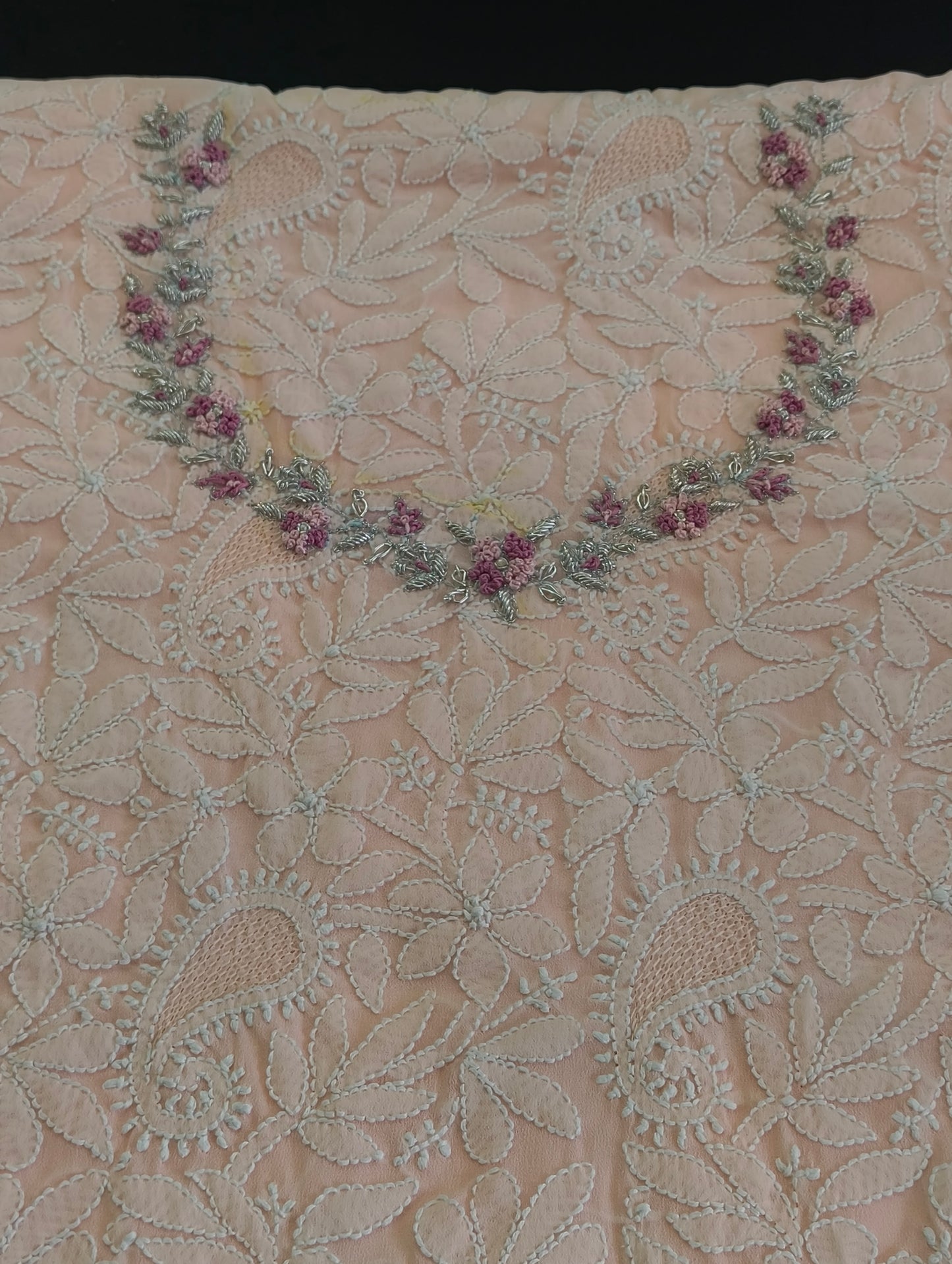 Chikankari material with hand embroidery
