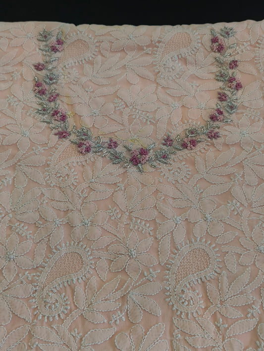 Chikankari material with hand embroidery