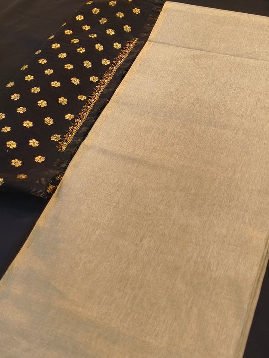 TISSUE SILK SAREE WITH STICHED BLOUSE WITH HAND EMBROIDERY ( AVAILABLE AT ANY SIZE)