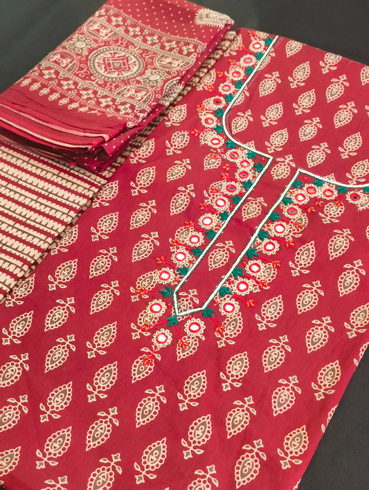 Cotton material with hand embroidery