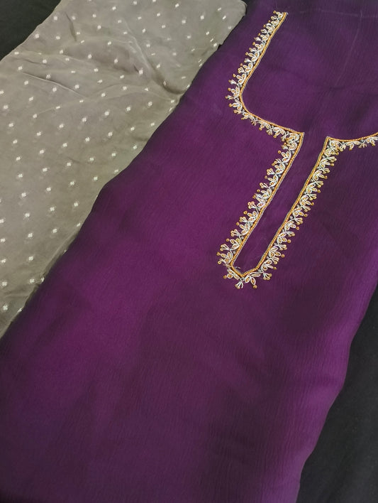 Silk material with hand embroidery