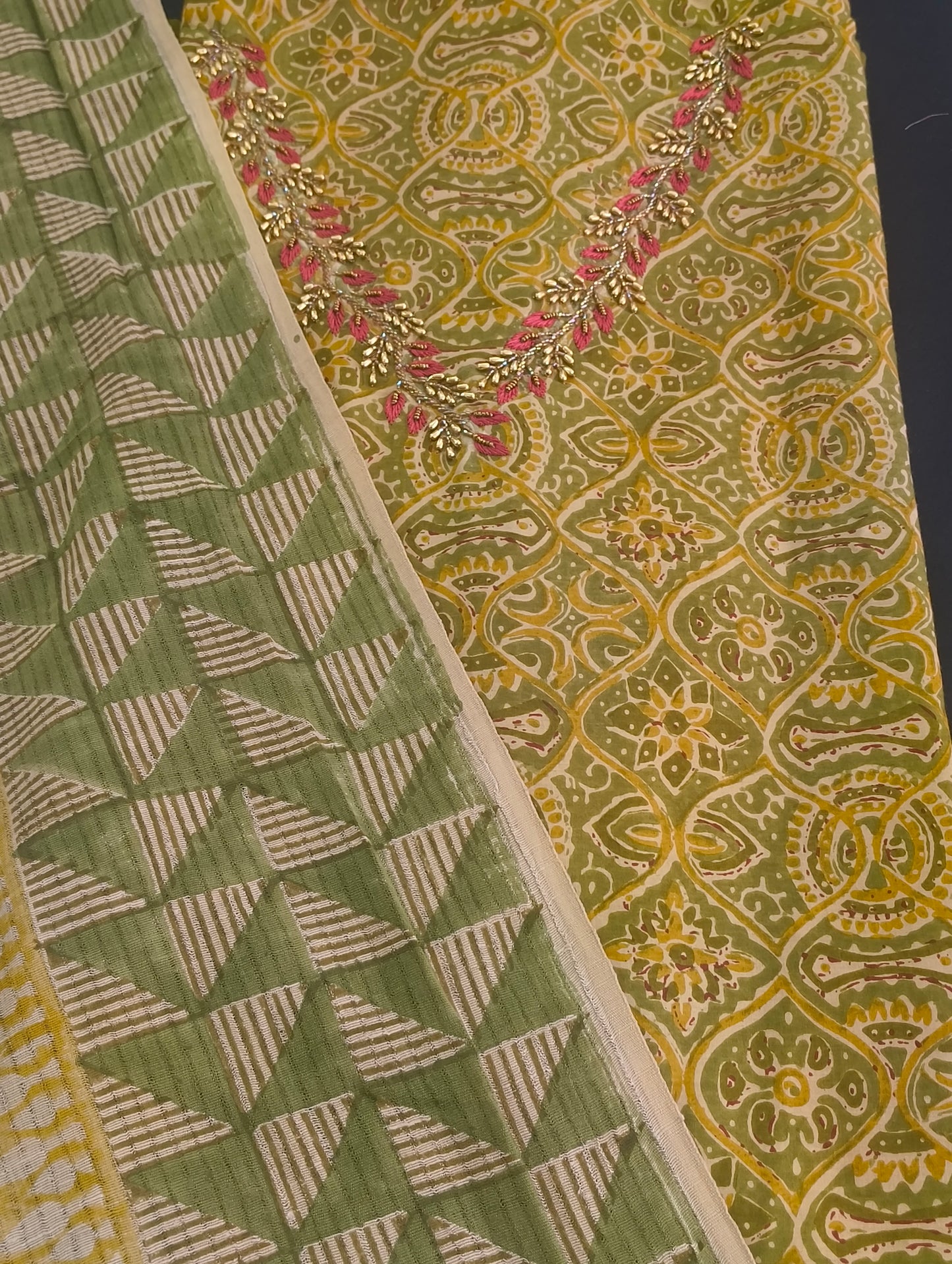 Cotton material with hand embroidery