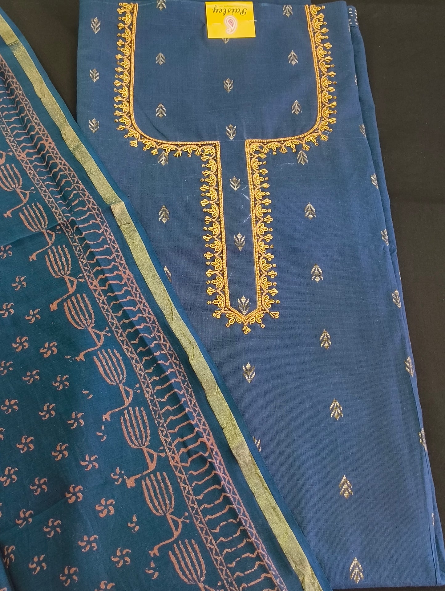 Chanderi silk material with hand embroidery