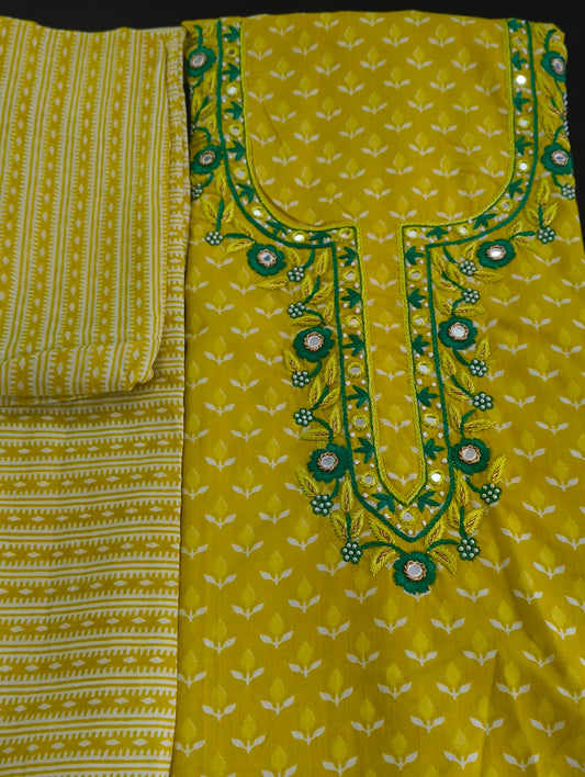Cotton material with hand embroidery