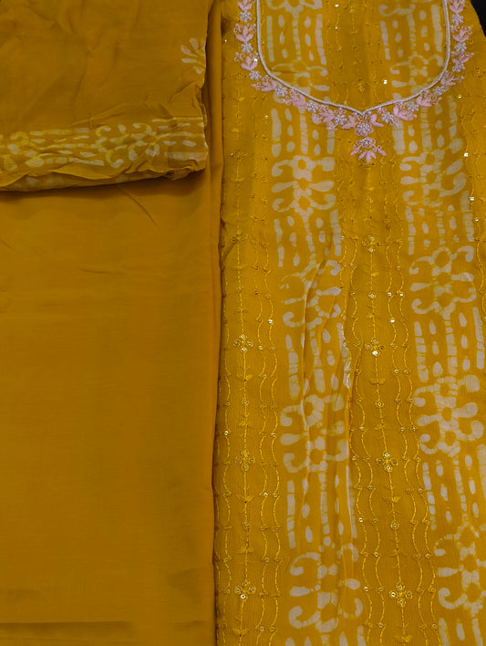 Semi silk material with thread work