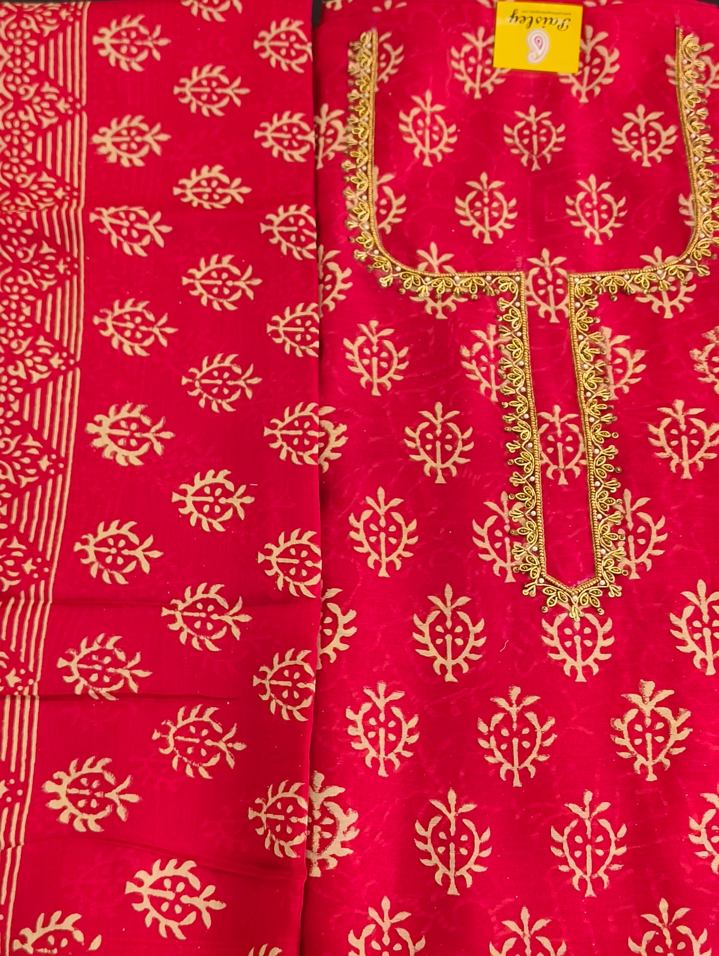 Chanderi silk material with hand embroidery