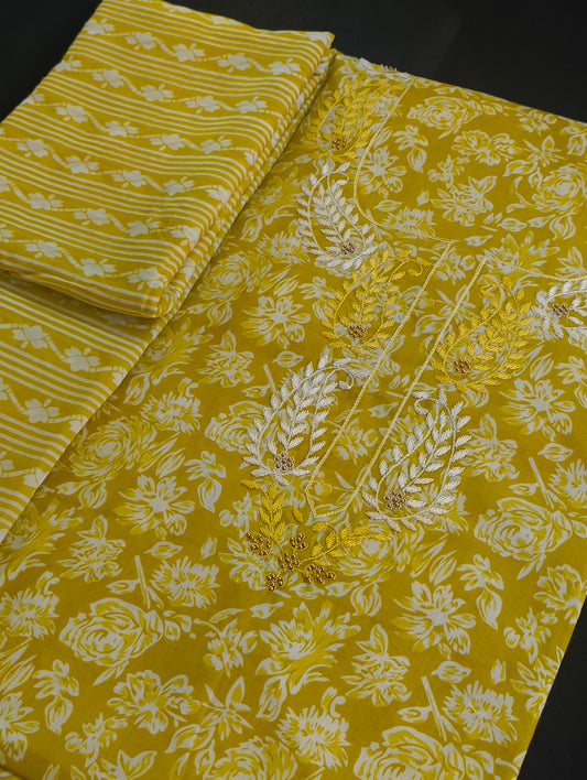 Cotton material with embroidery
