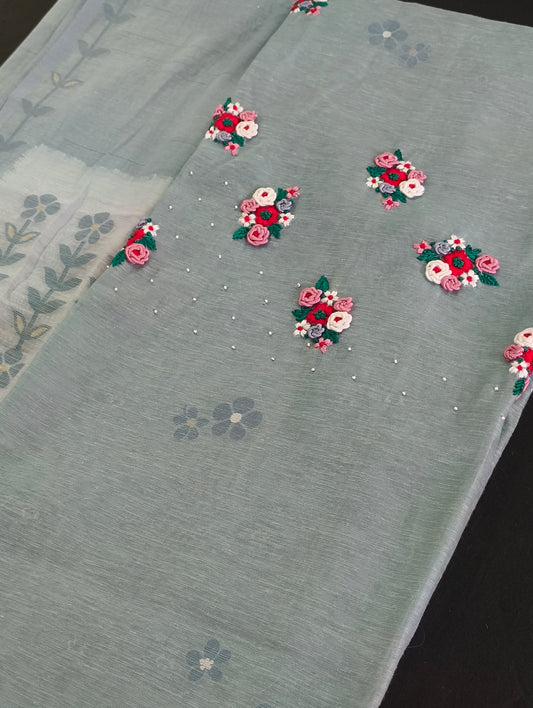 Linen material with hand embroidery (top and shall)