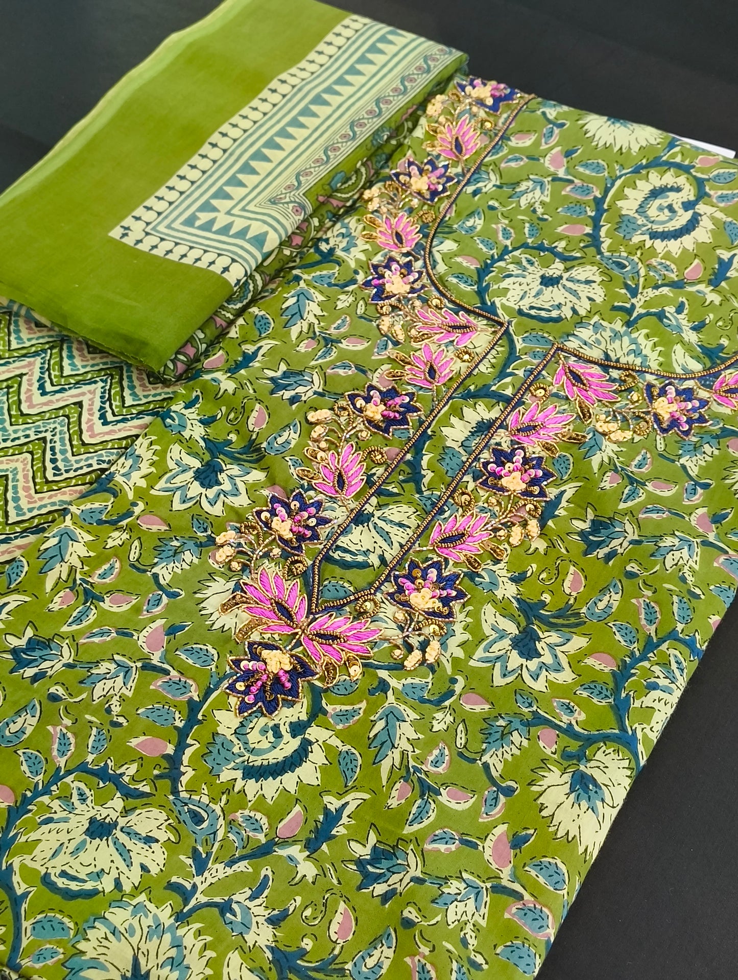 Cotton material with hand embroidery