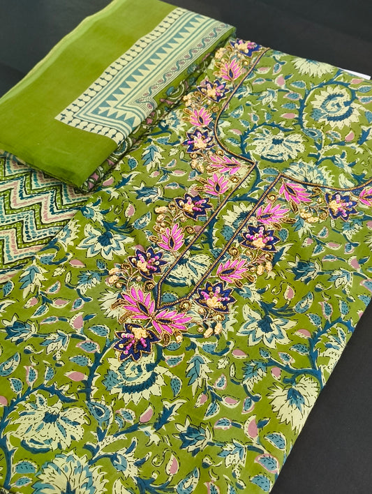 Cotton material with hand embroidery