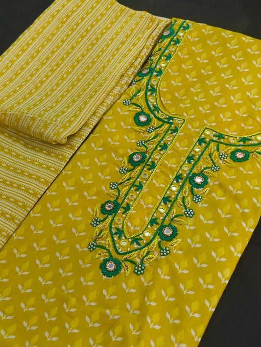Cotton material with hand embroidery