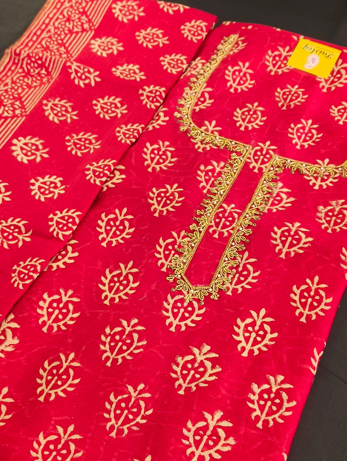 Chanderi silk material with hand embroidery