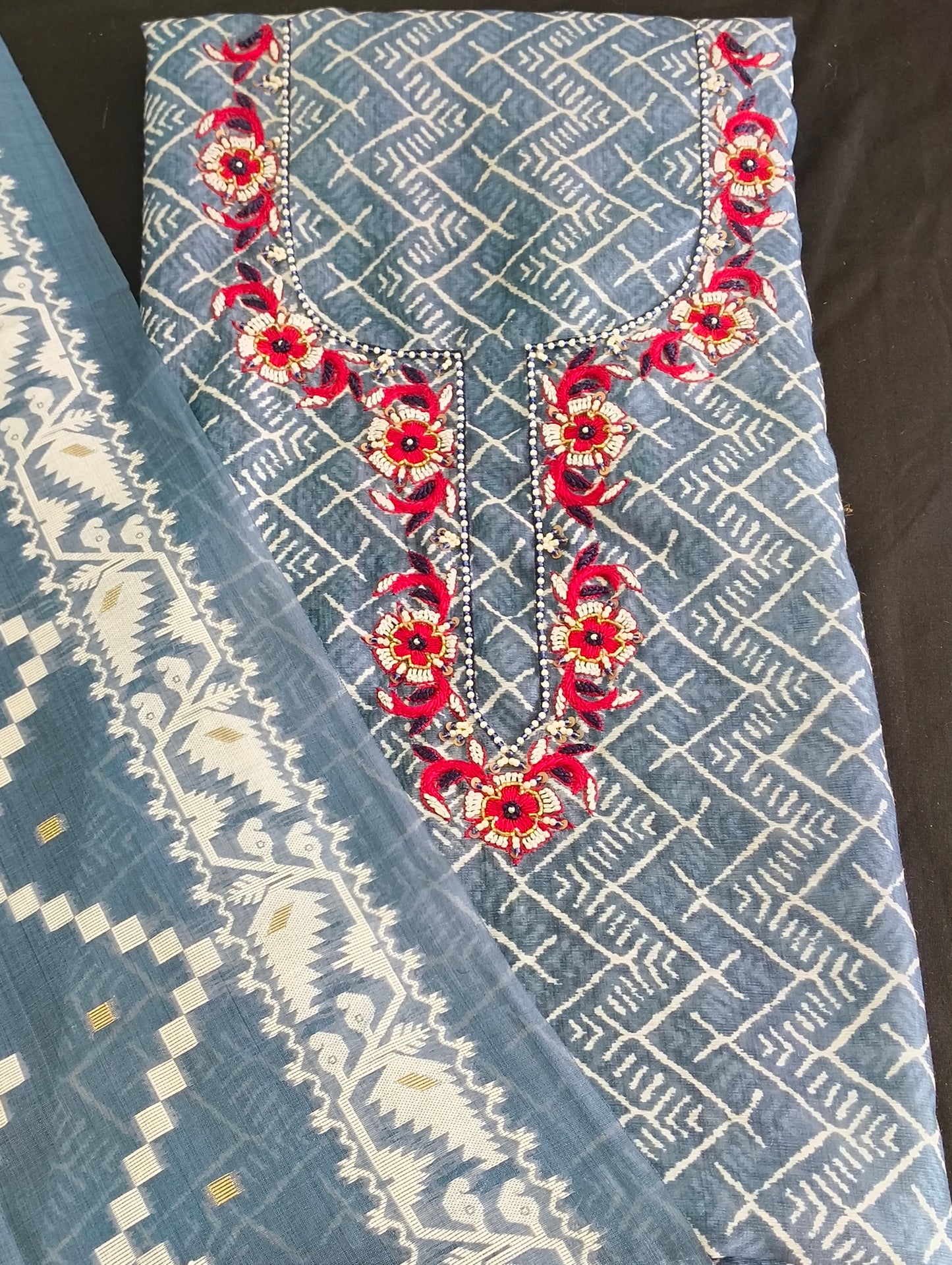 Cotton material with hand embroidery